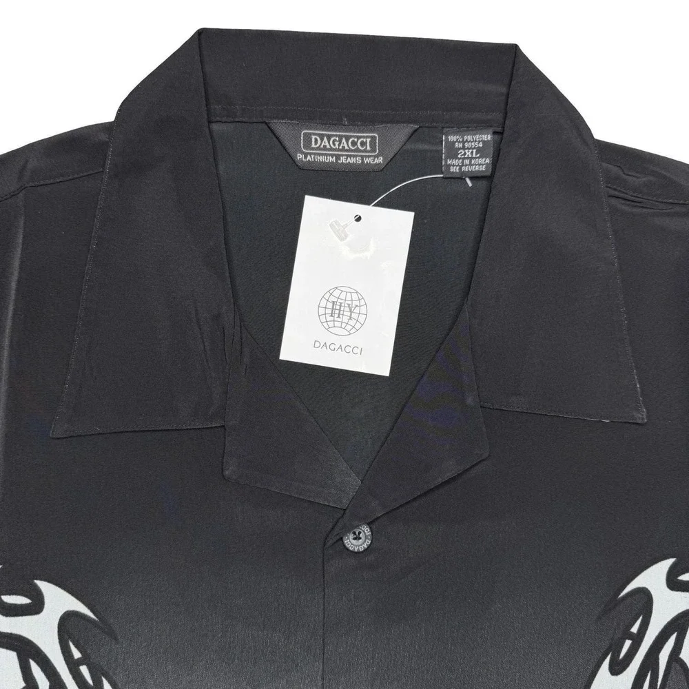 Vintage 2000s Y2K Dagacci dragon polyester black gray baggy loose shirt 3XL XXXL